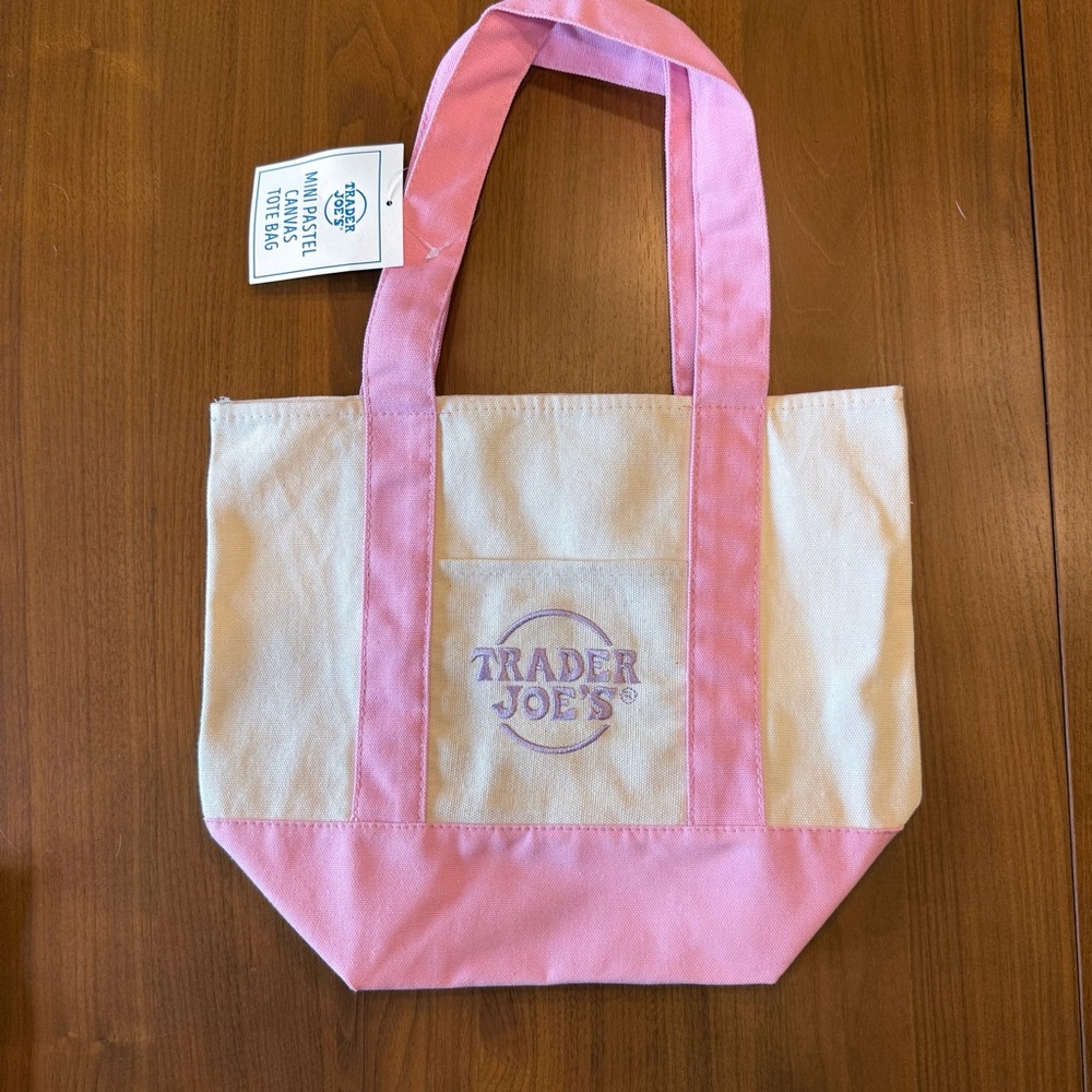 Trader Joes Viral Pastel Pink Mini Canvas Tote Easter Egg Hunt Lunch Bag NWT